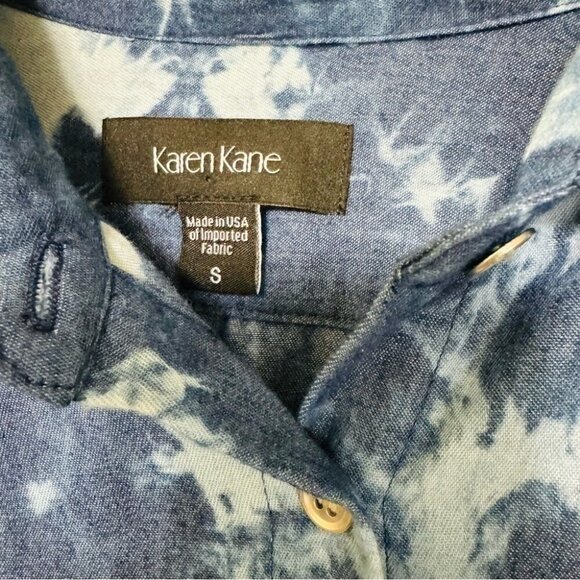 Karen Kane Blue Tie Dye Denim Shirt Dress Collared Button Front Womens Size S - Picture 10 of 12